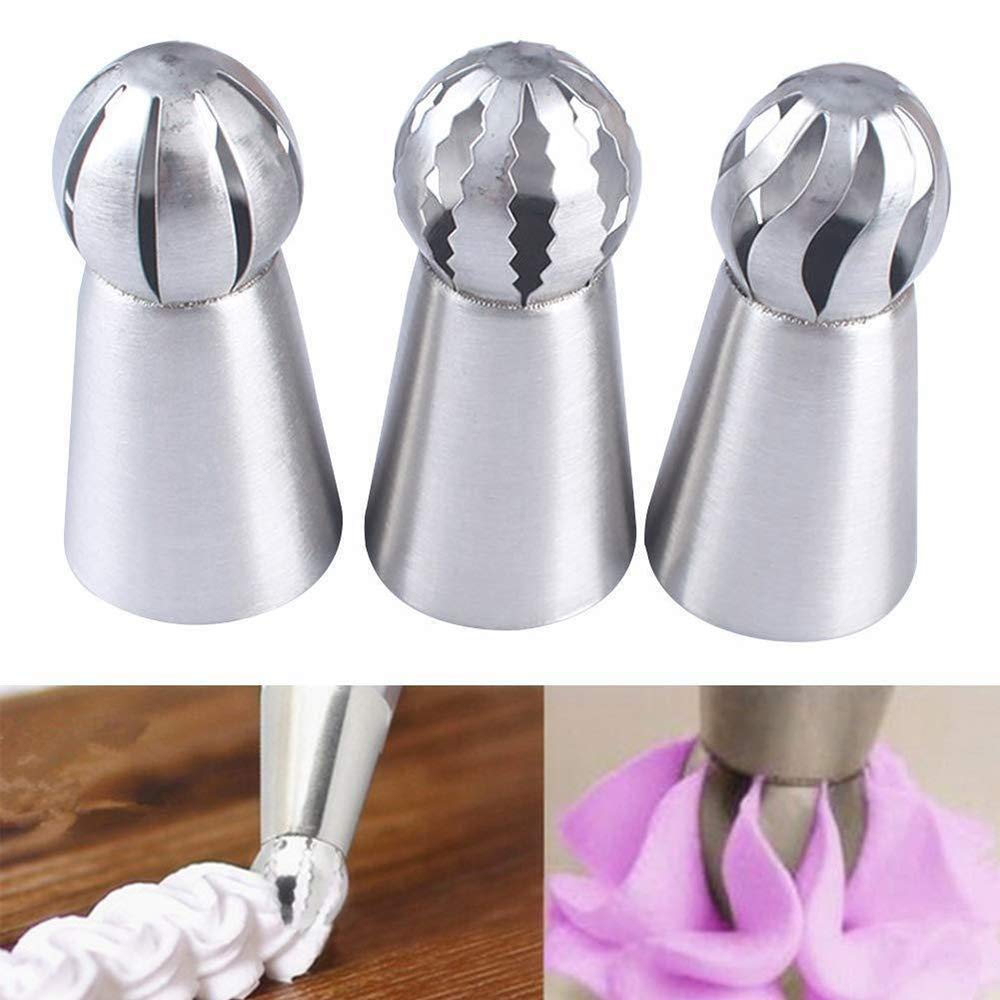 Set 3 Ugelli Per Decorazione Torte - Punte Palla Russa In Acciaio Inox - Per Pasticceria