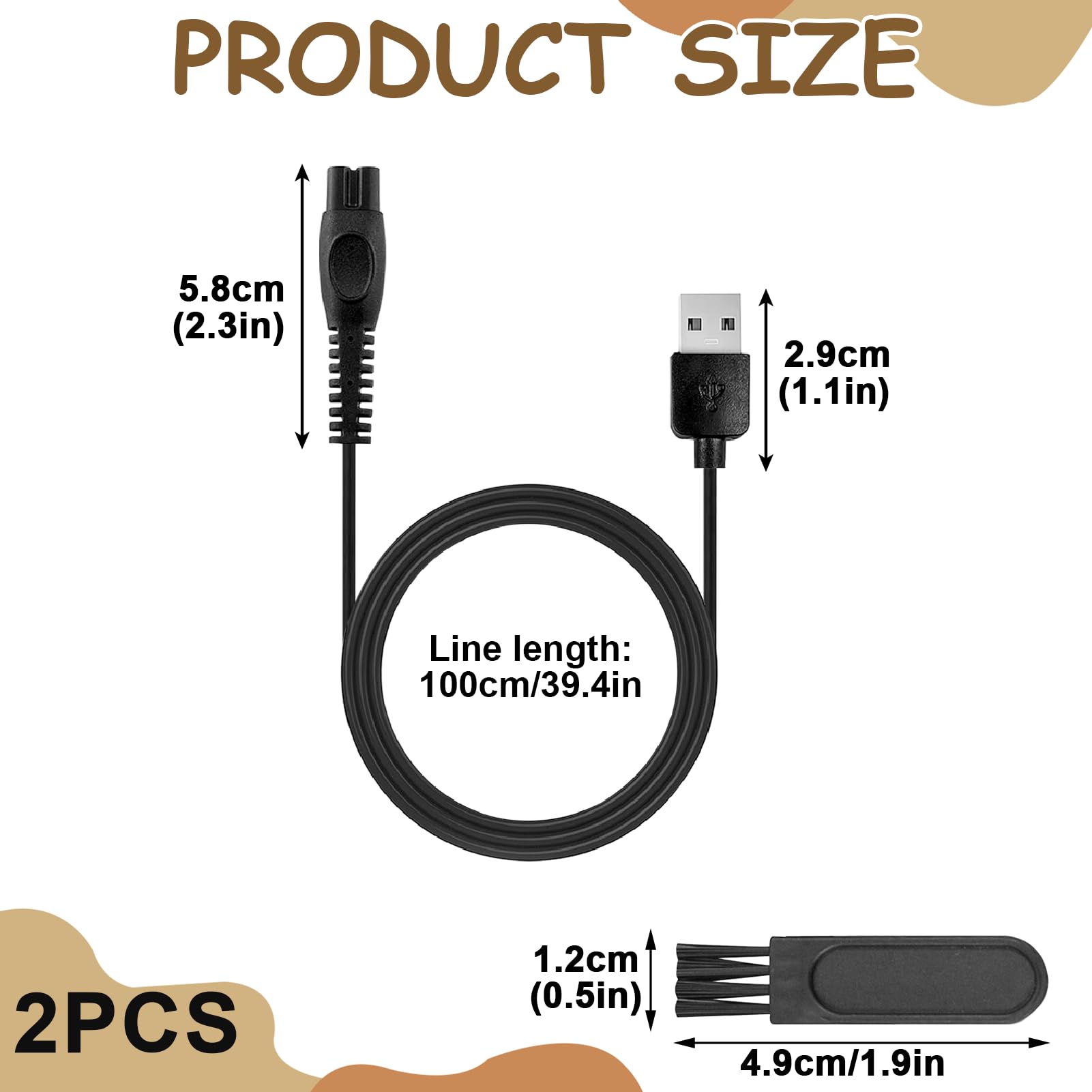 2 paquetes de 5 V cargador QP2724 QP2834 USB cable de carga para afeitadora One Blad QP1324 QP2824 QP4530 QP4631 MG5910 MG7910 MG7930 MG7950 X3001 MG9510 MG9510 MG9510 MG9550 20 x 5 006 Shaver — view 2