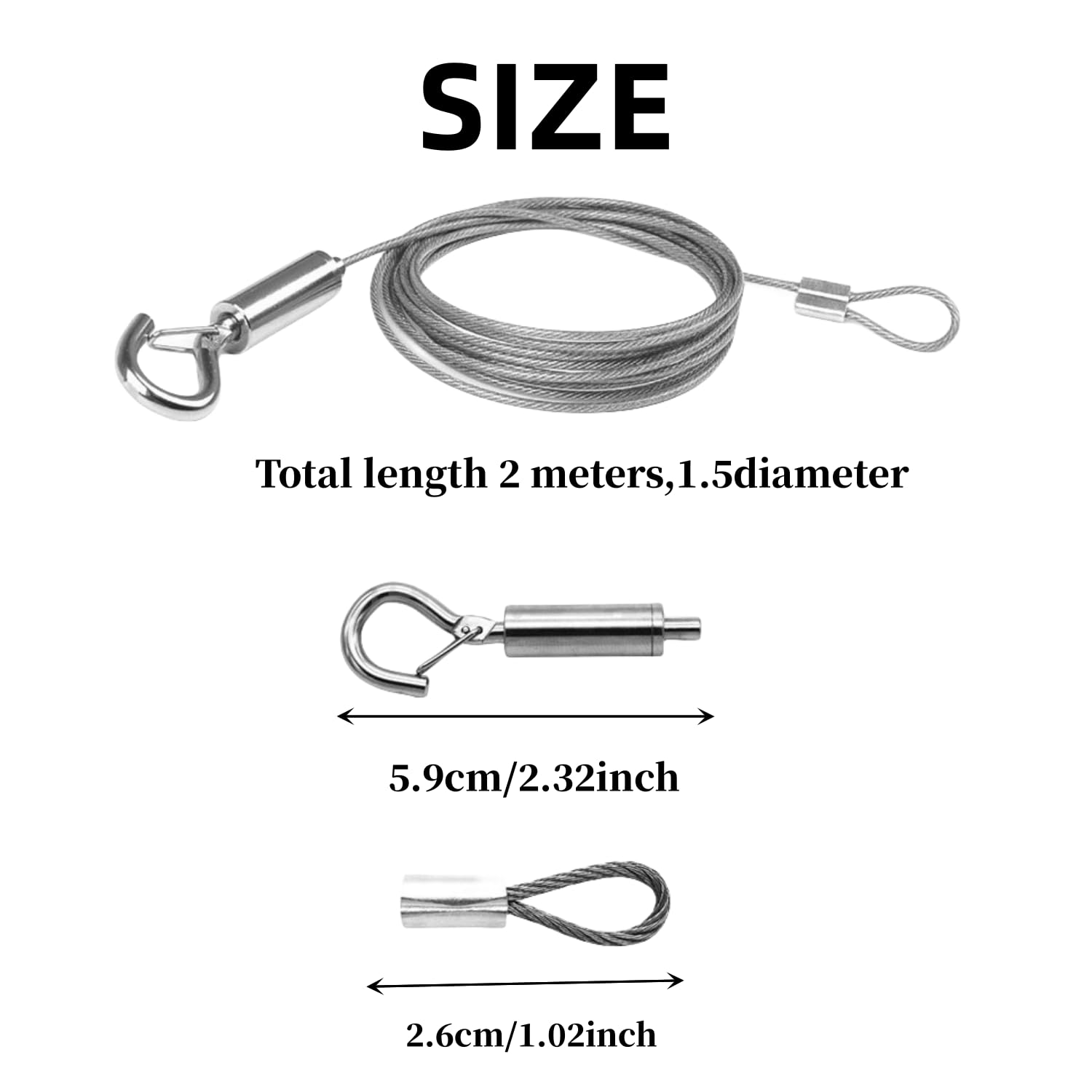 Drahtseil-Set 1,5 Mm × 2 M – Mit Ösen & Haken, Spannseile, Für Bilder, Spiegel, Vorhänge & Lampen, 6-teilig