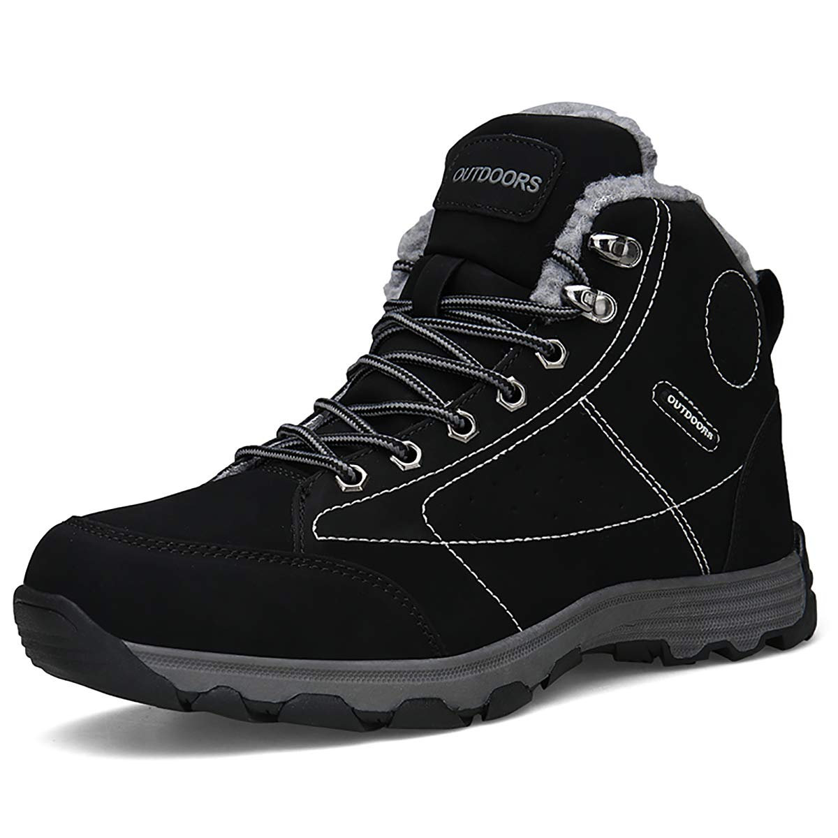 Mens Hiking Trekking Snow Boots Winter Waterproof Shoes Lace Up Anti-Slip Ankle Outdoor Shoes with Warm Fully Fur Lined (Black, 45)