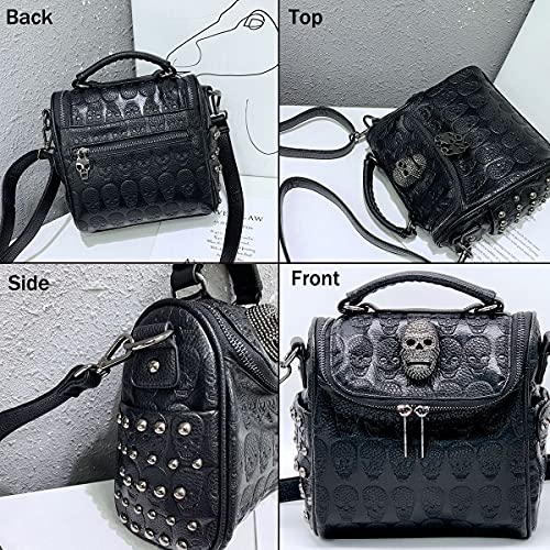 XingChen Women Studded Skull Gothic Crossbody Shoulder Bag Travel Leather Small Handbag Cellphone Purse4
