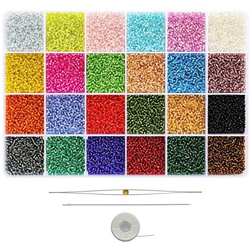 Bala&Fillic Glass Silver Lined Seed Beads 2mm, About 24000pcs in Box 24 Colors, Perles de rocaille...