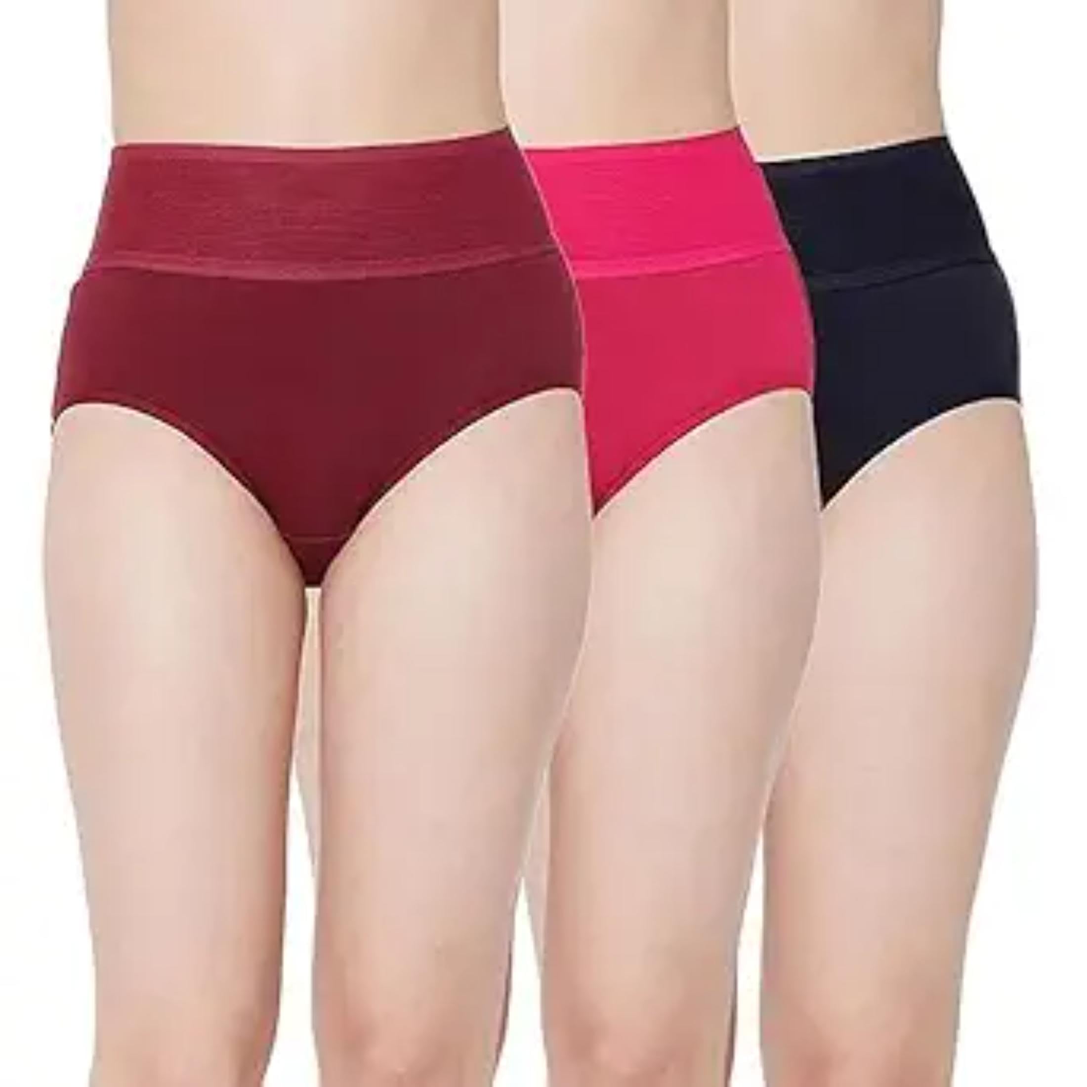 Women's High Waist Seamless Tummy Control Panties Pack of 3 |Broad Waistband Stretch Briefs |Soft Slimming Body Shaper Underwear |Comfortable Everyday Ladies Innerwear | Multicolour--image-30
