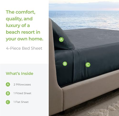 Miniatura 2 de Cariloha Resort - Juego de sábanas de satén de 4 piezas  Laguna azul  Queen  Material de viscosa  Sábanas de enfriamiento extra suaves y reguladoras