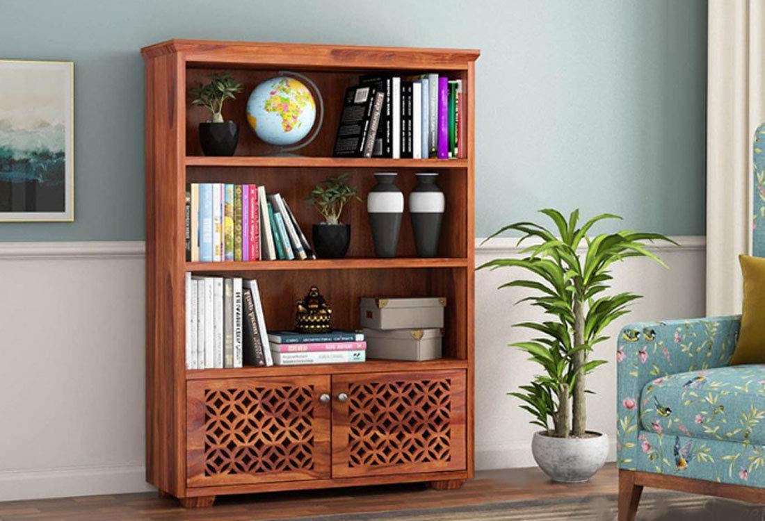 Book Shelf Wooden | Bookshelf for Home Library | Book Shelves Open Bookcase Books Rack | Display Unit Book Stand for Office & Home (Honey Finish)-image-0