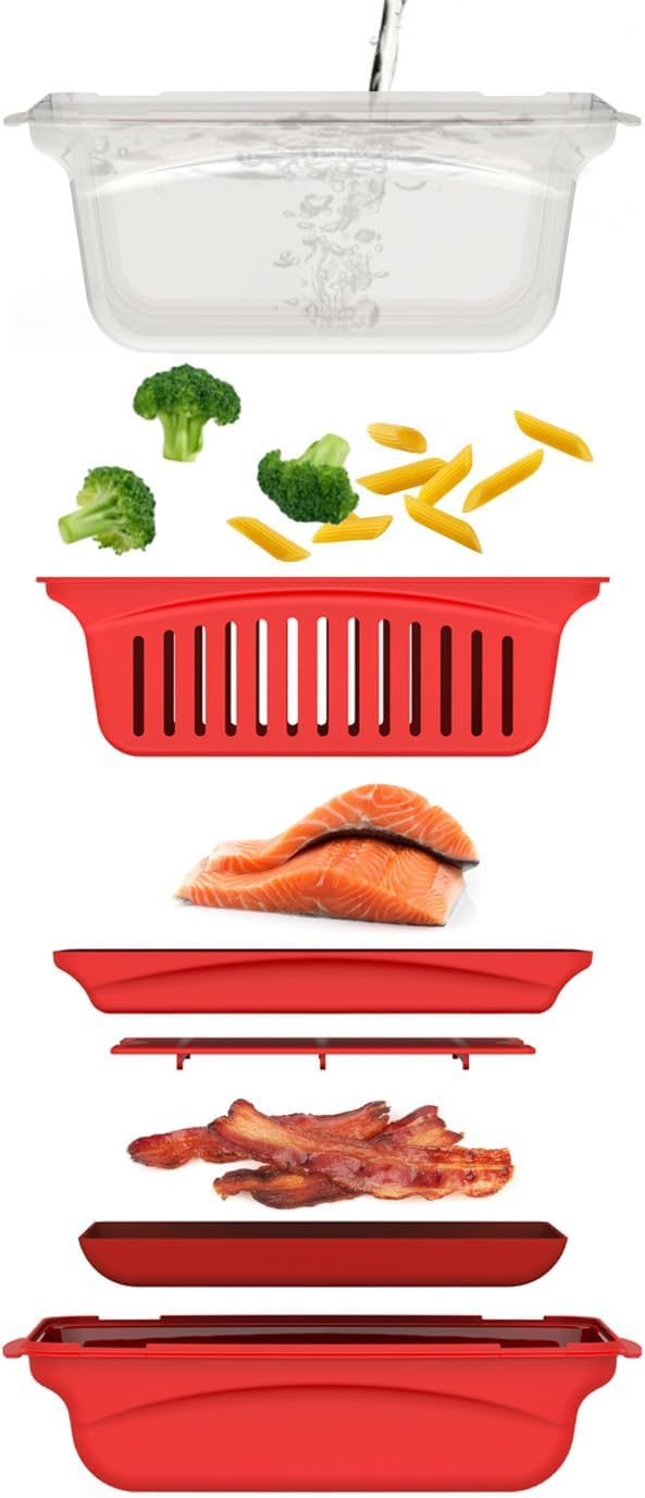 Cuenco Para Cocinar Arroz Al Microondas De 2L - Con Tapa, Colador Y Cuchara, Verde, Sin BPA