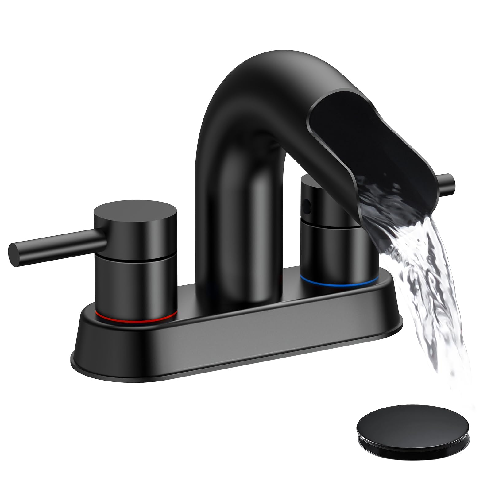 QomolangmaWaterfall Bathroom Faucets 2 or 3 Holes 2 Handles - Black Bathroom Sink Faucets Widespread with Pop Up Drain, Lavatory Mixer Tap with Deck Mount Plate for Bathroom Sink RV Vessel Basin
