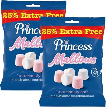 Pink & White Mallows Twin Pack 190g + 25% Free   Soft & Fluffy Marshmallows | Perfect for Snacking, Baking & Hot Chocolate | Great Value Sharing Pack | Fit for a Princess