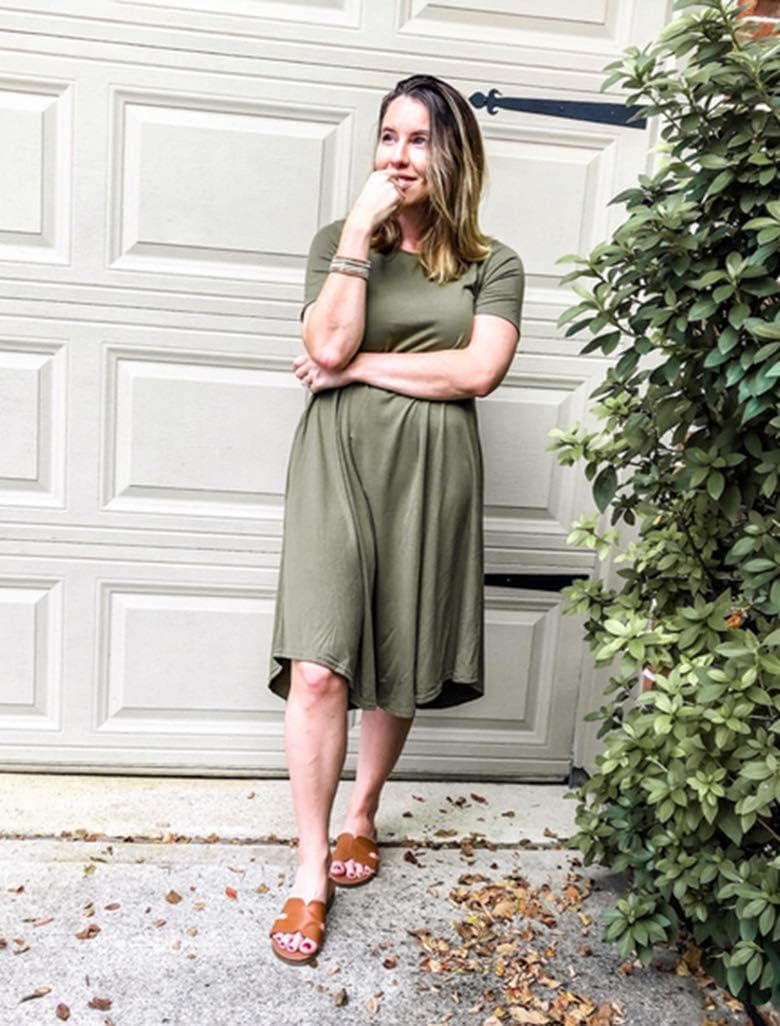 Locryz Women's Short Sleeve Pocket Swing Midi Dress Casual Loose T-Shirt Dresses - Image 3