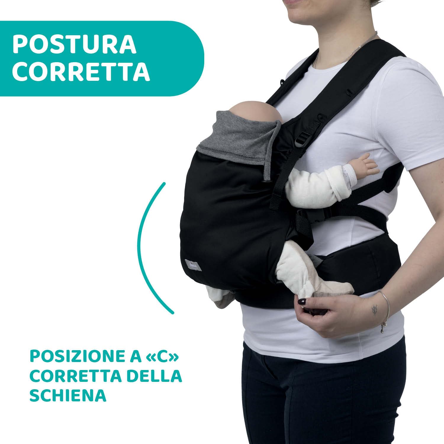 Chicco Skin Fit, Marsupio per Neonati Ergonomico, Per Bambini da 0 Mesi a 9 kg, Regolabile, Ottimo per le Anche dei Bebè, con Spallacci Incrociati e Imbottiti, Cintura Addominale, Con Cappuccio, Nero