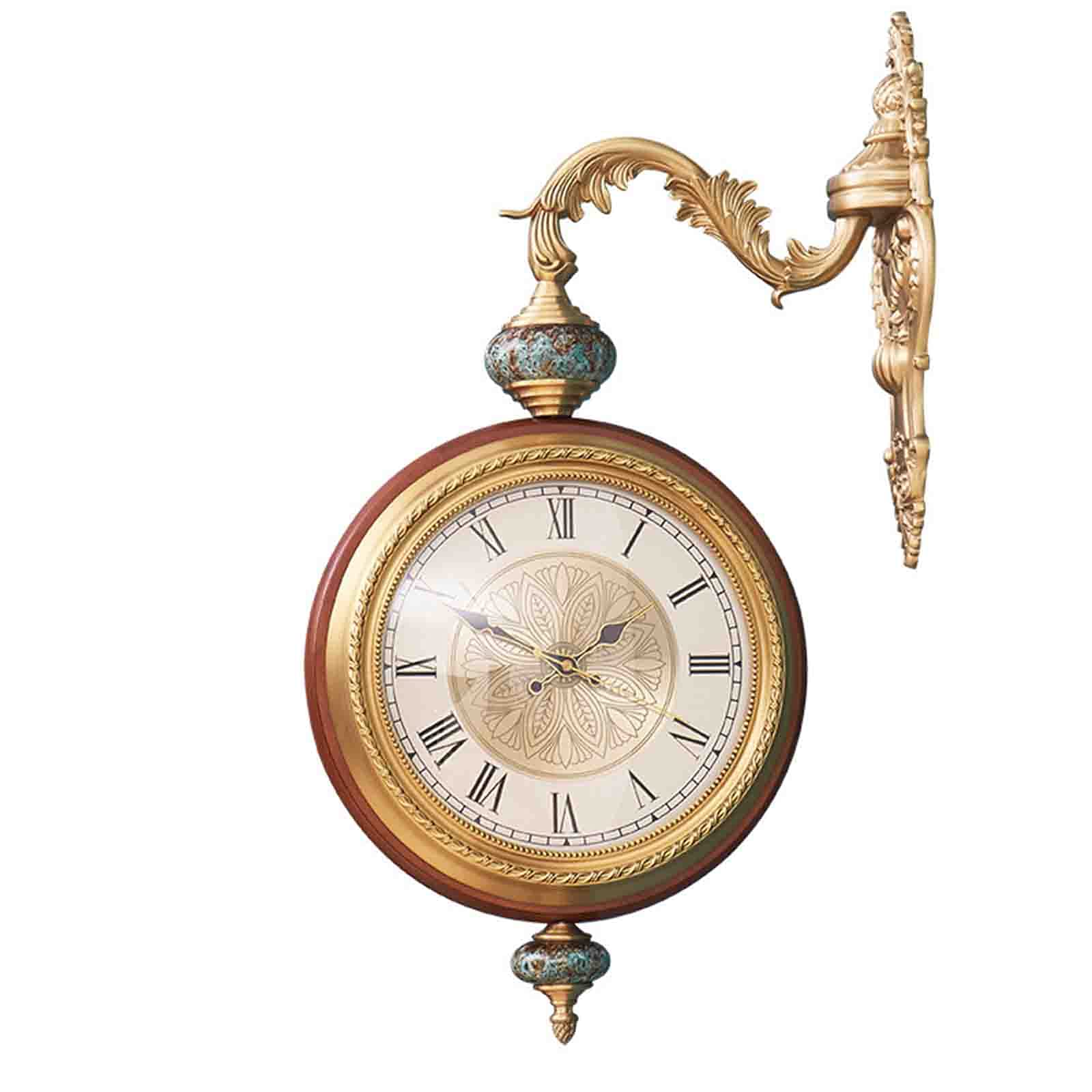SaryEdge Large Wall Clocks,Pure Copper -Look Round Wall Hanging Double Sided Two Faces Retro Station Clock Round Chandelier Wall Hanging Clock with Sc-B,C,C,C