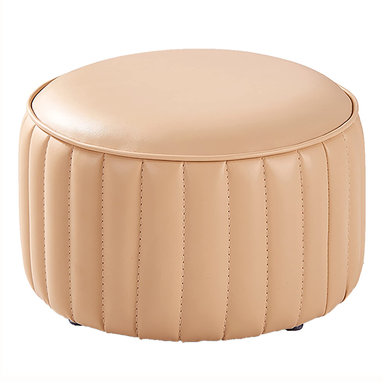 LMMIAOZ Premium Leather Small Round Footstool for Living Room and Bedroom Comfy Resting Footrest Sofa Stool in Beige (13x13x8inch)