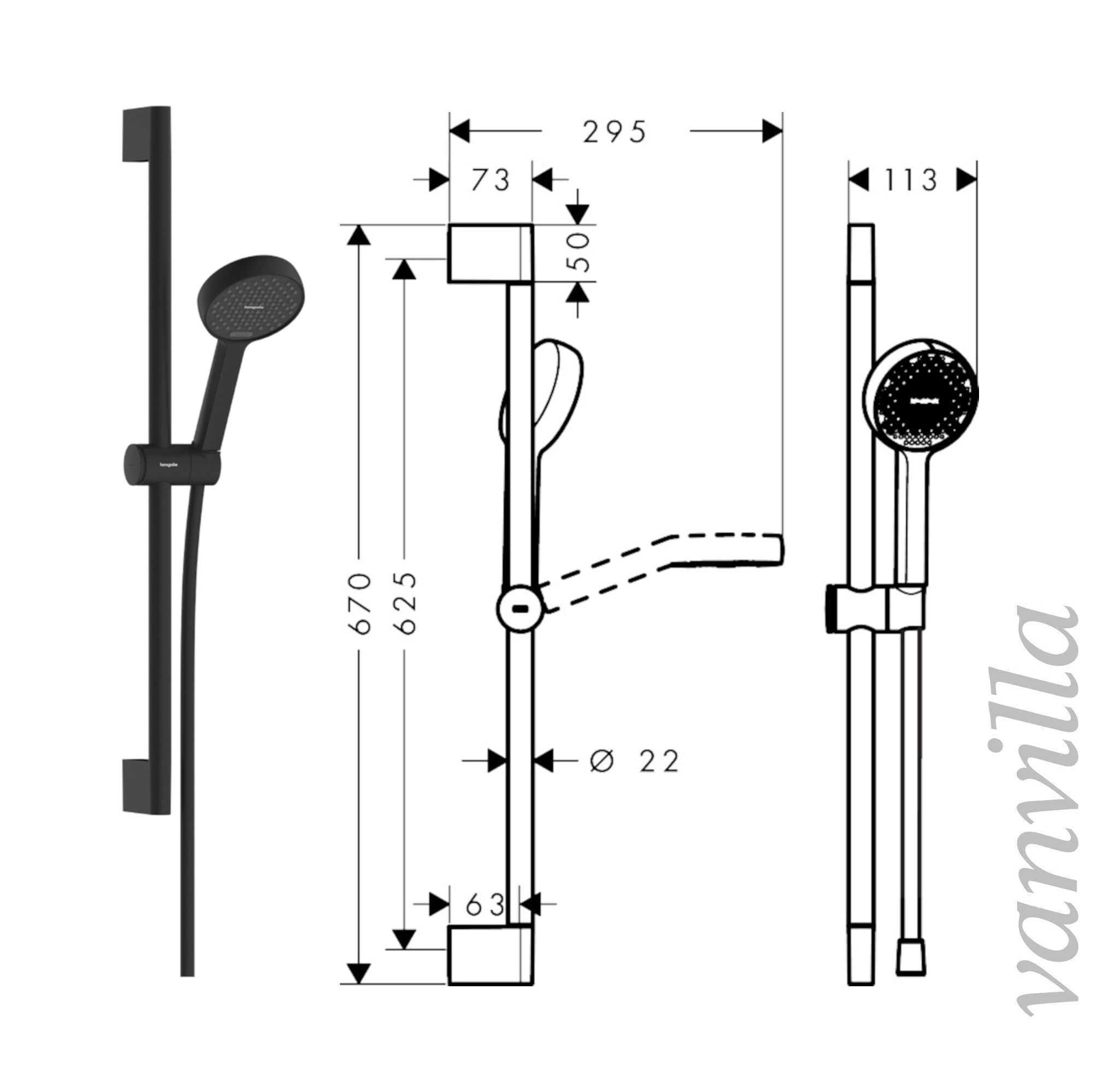 vanvilla Duschsystem mit Unterputz Duscharmatur von Hansgrohe Duo Turn E und vanvilla Regendusche mit Armatur, Duschkopf eckig, Dusch-SET HGS211 schwarz matt