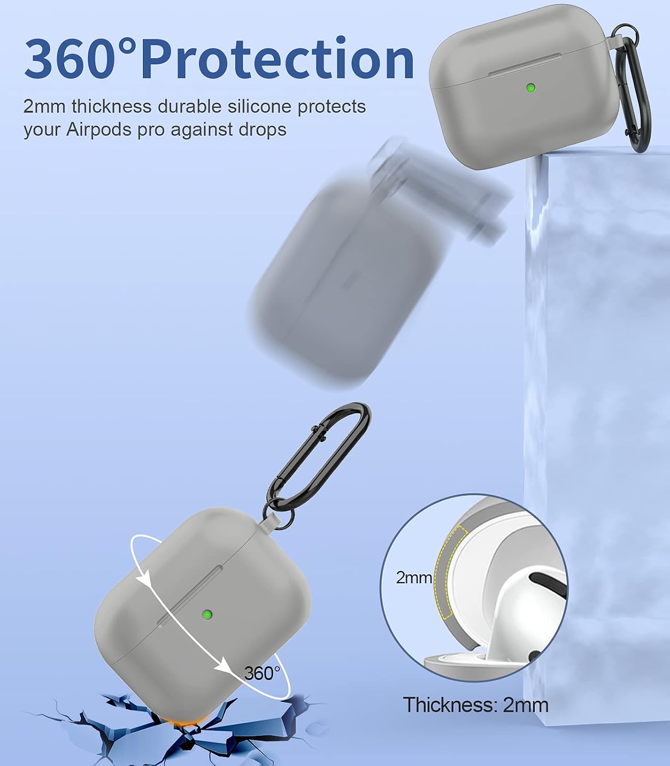 MARGE PLUS for Airpods Pro Case Cover, Premium Silicone Cover Shock Resistant Case with Carabiner Compatible with Airpods Pro [Front LED Visible]