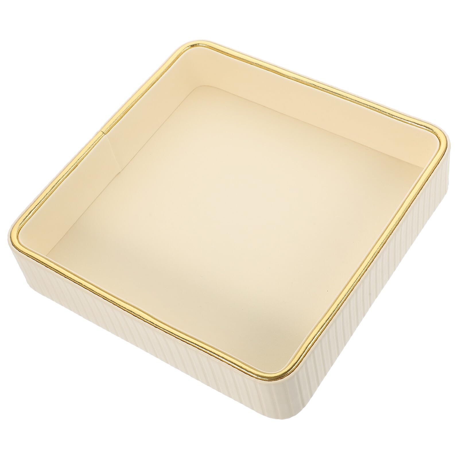 Bandeja Organizador Moderno para Llaves de Entrada Cuadrada y Fácil de Limpiar de Cuero Blanco Borde Dorado para Joyas y Llaves en Tocador