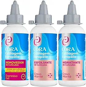 Kit Cora Para Cutilagem Europeia KinQ Removedor Expresso Mais KinQ Esfoliante e KinQ Creme Hidratante para Cutículas Fórmula Com Karité e Cravo Cora