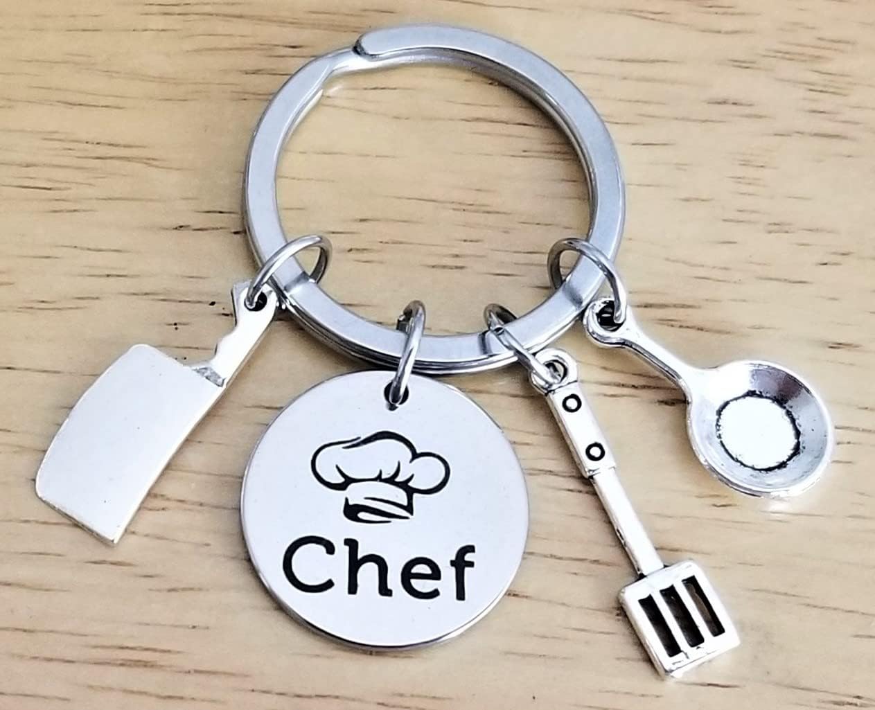 Kit's Kiss Chef Keychain Chef Gift Cooking Spatula Frying Pan Kitchen Knife Chef Hat Charms Culinary Graduation Gift, Silver, Diameter of Key Ring: 1.2 inches (3 cm) image 3
