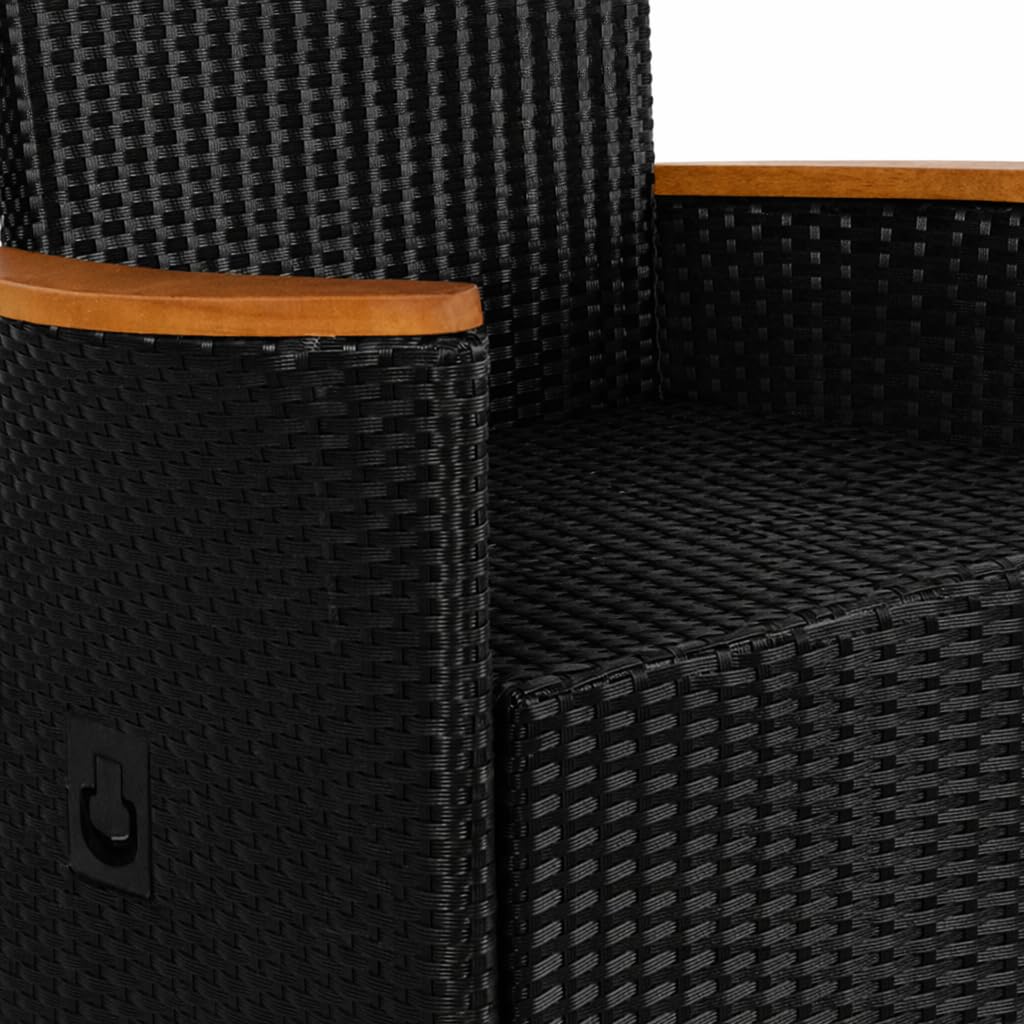 Casaria® Polyrattan Gartenstuhl 2er Set Neiglehner Rückenlehne verstellbar Armlehne Akazienholz Wetterfest Garten Balkon Terrasse Gartensessel Schwarz