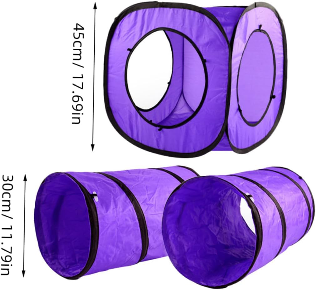 Toyvian 3pcs Double Channel Collapsible Tunnel Toys Cat Interactive Play Tunnel Set