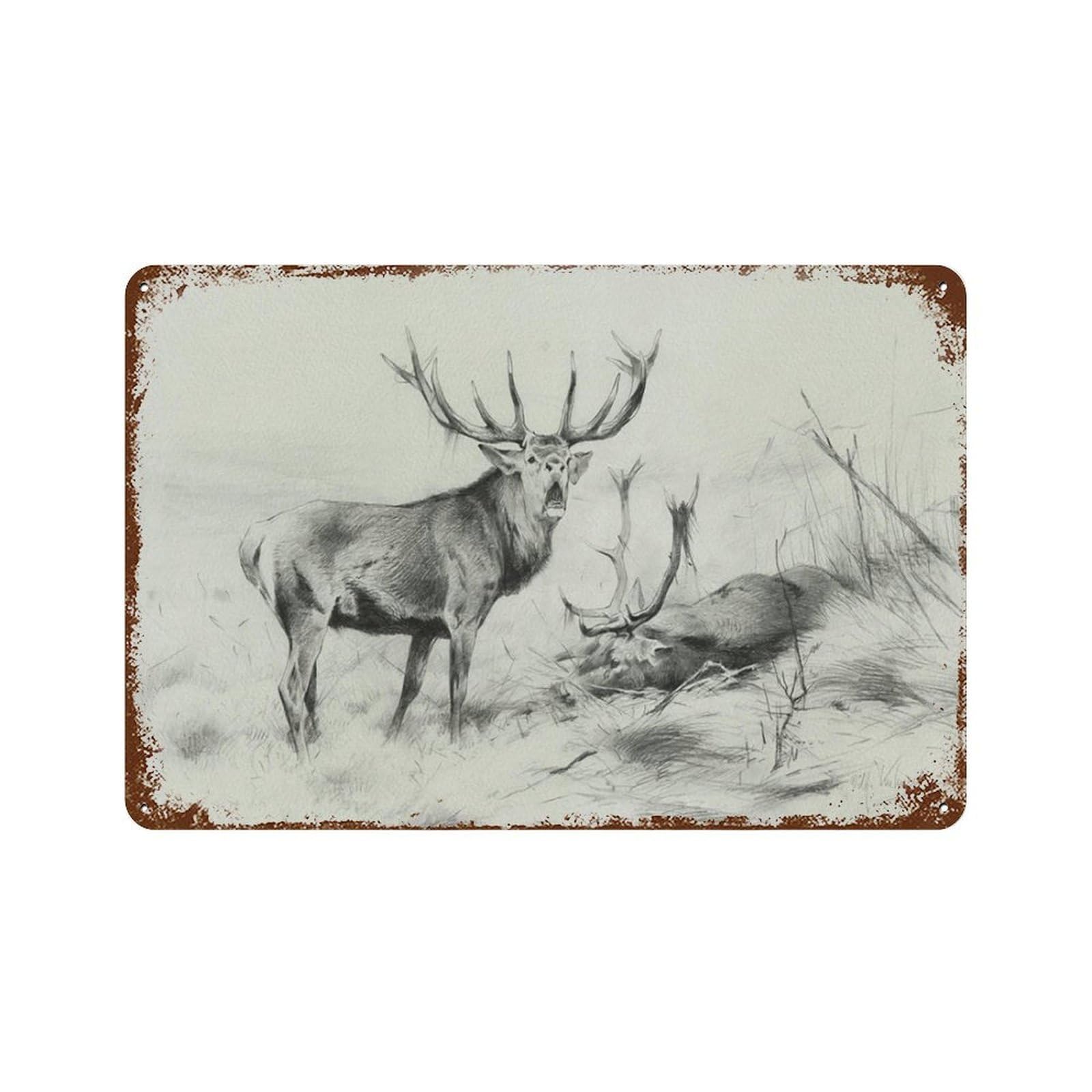 xiaoxiaoshen Deer Sketch, Vintage Animal, Kindergarten, Forest Theme Wall Decor Art Metal Tin Poster Modern Home Decor Art Home Bar Shop Decorations Vintage Sign 20x30cm