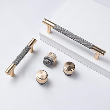 6 Pack 1 Cabinet Knob Aluminum Knob for Drawer Pulls Gold and Grey Oxidation Finish with Diamond Pattern