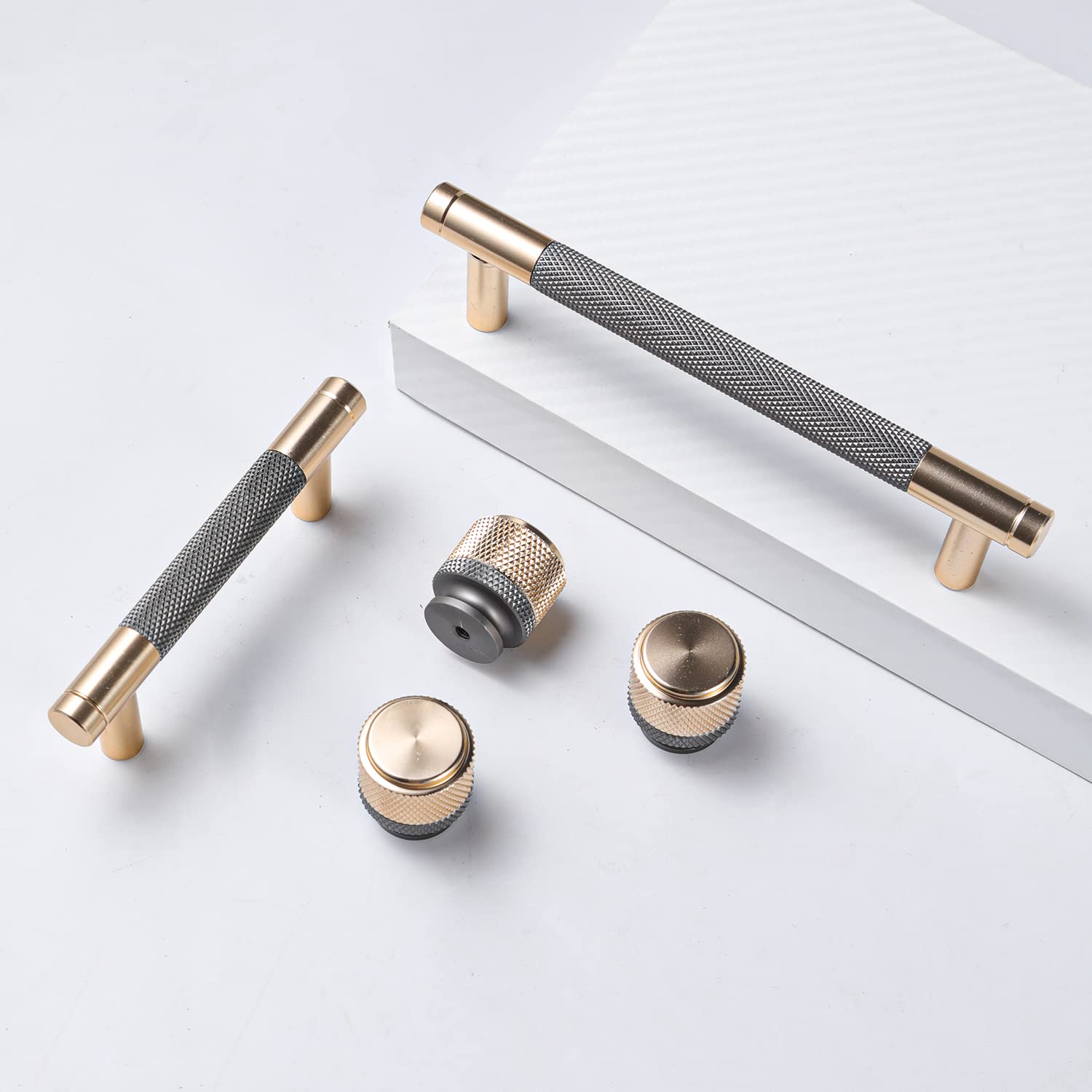 24 Pack 5 Inch 128 mm Bar Cabinet Pulls Gold and Grey Knurled Handles for Brushed Gold Drawer Pulls Cupboard Aluminum Handles