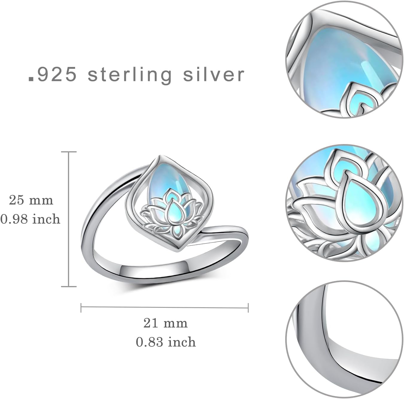 Moonstone Lotus Rings for Women 925 Sterling Silver Lotus Flower Ring Yoga Lotus Jewelry Gifts for Women Girls Mom Wife - Image 4