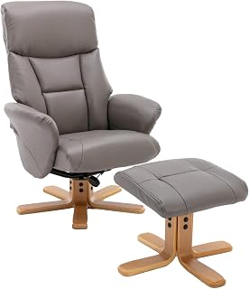 Morris Living The Giza - Faux Leather Swivel Recliner Chair & Matching Footstool in Grey