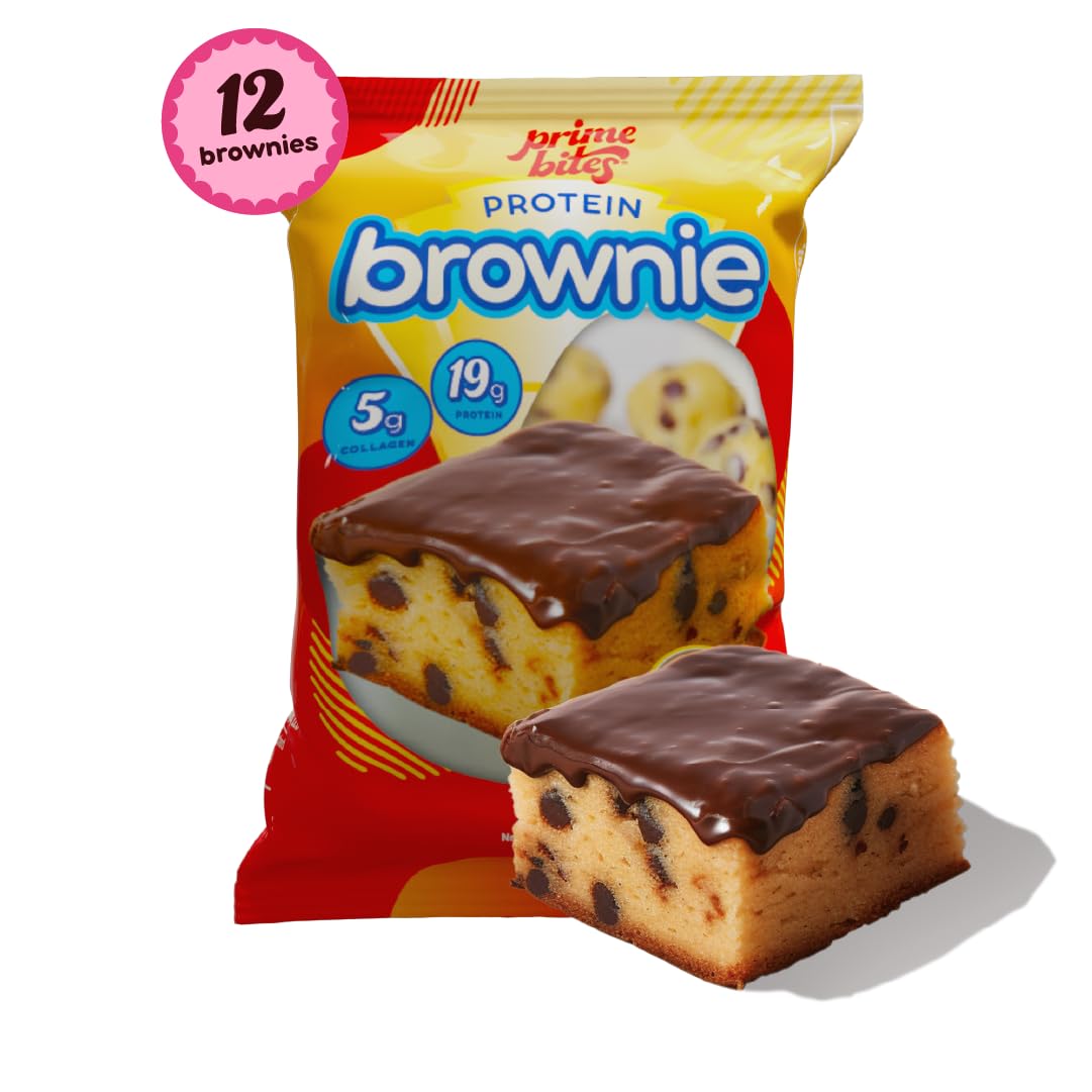 Prime Bites High Protein Brownie (12 Per Box, Cookie Dough Bites) - 19g of Protein, 5g of Collagen, Gluten Free, Low Sugar Treat, Delicious Protein Snack