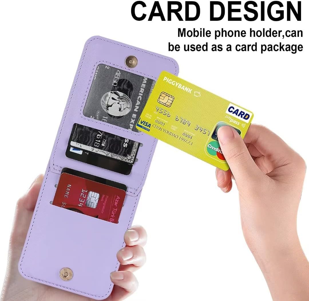 for Samsung Galaxy Z Flip 3 Luxury Zipper Wallet Phone Case, Multi-Function Kickstand Card Holder Adjustable Crossbody Strap, Fashion Flip Case，Perfect for The Modern Women and Girls（Purple）