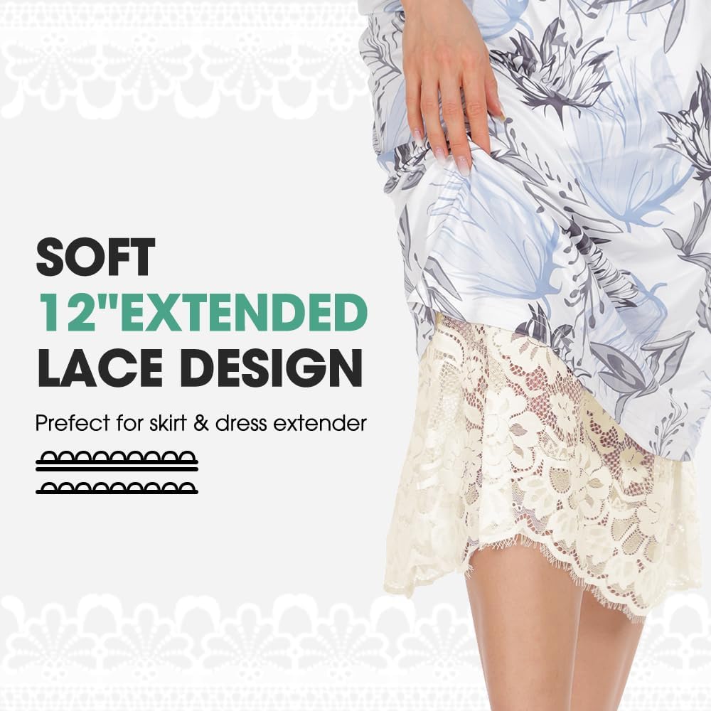 MANCYFIT Half Slips for Under Dresses Extender Slip Skirt for Women Lace Trim Long Underskirt 22 28 32 Inches - Image 3