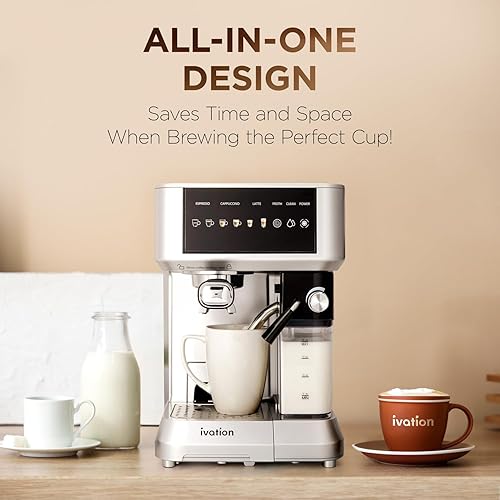 Miniatura 7 de Ivation Cafetera para café expreso y capuchino con espumador de leche, 2.283 in, máquina de café para el hogar, tomas individuales y dobles,