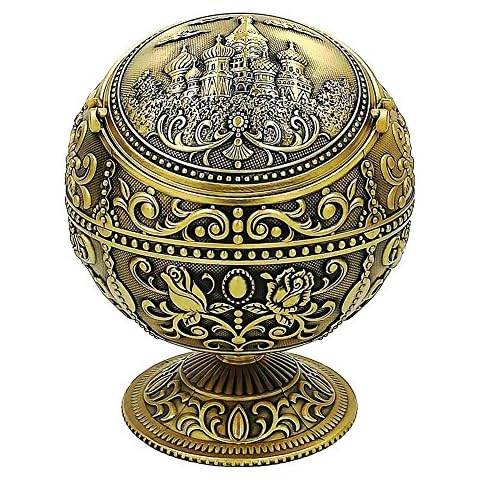 Honoro Windproof Ashtray with Lids,Metal Vintage Cigarettes Ashtray for Outdoor Indoor Use,Unique Ashtray for Home Office Tabletop Decoration,Nice Gift for Men and Women,Castle Bronze Cover