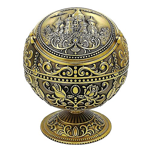 Honoro Windproof Ashtray with Lids,Metal Vintage Cigarette Ashtrays for Outdoor Indoor Use,Unique Ash Tray for Home Office Tabletop Decoration,Nice Gift for Men and Women,Castle Bronze