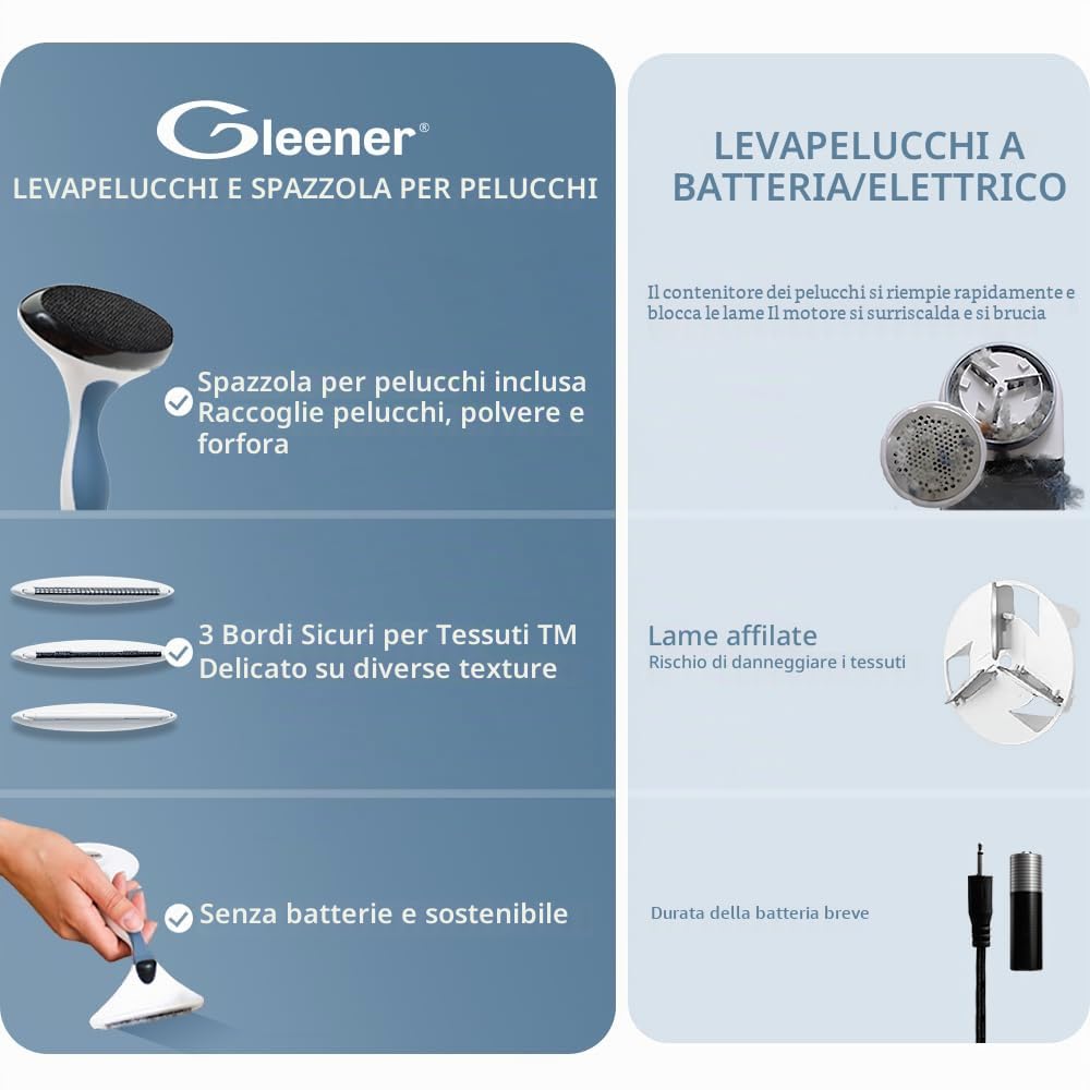 GLEENER Rasapelucchi & Spazzola Levapelucchi | Rimuovi pallini definitivo senza batterie | Depillatore regolabile per abbigliamento e mobili (Blu Ardesia)