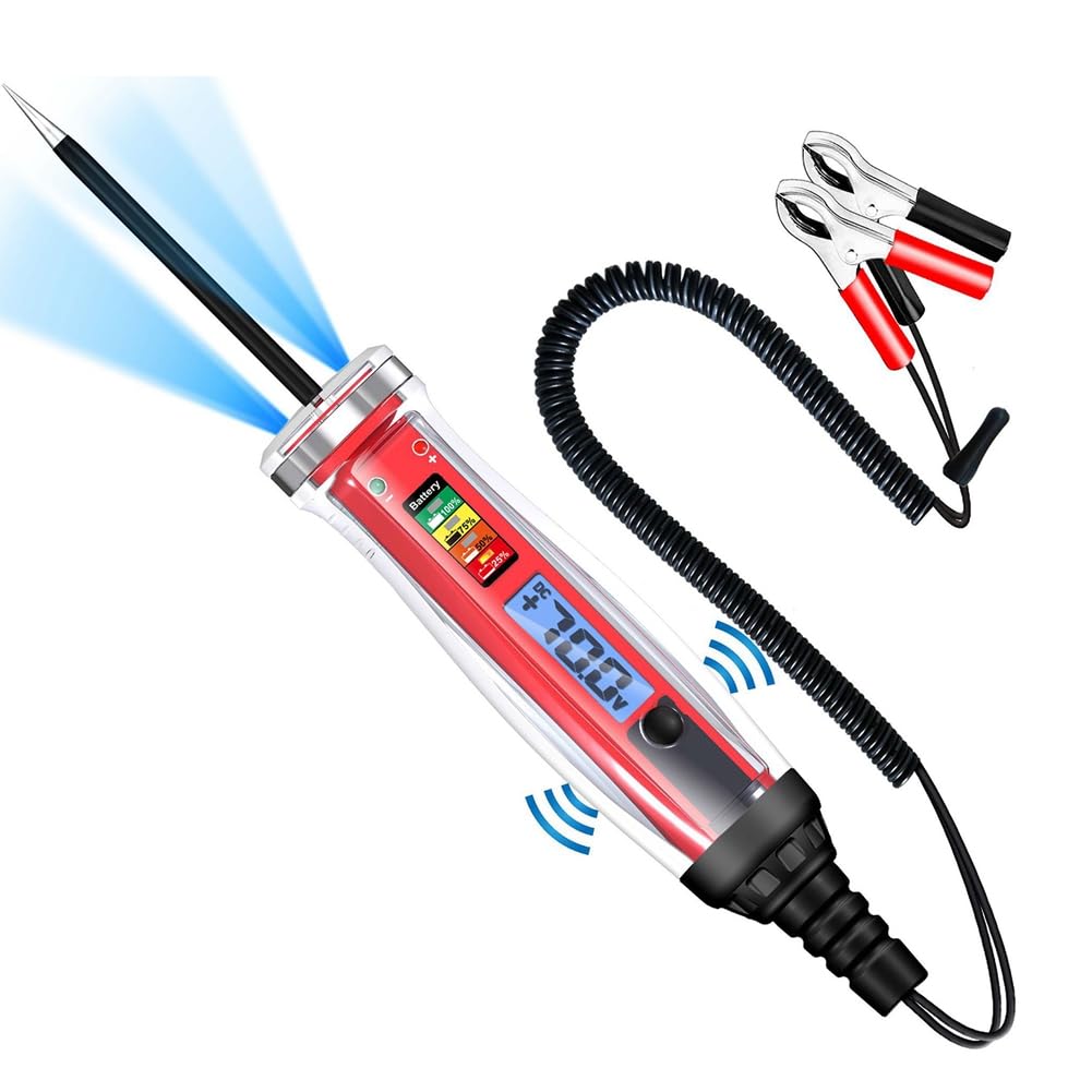 Rinteea Power Circuit Probe Tester, LCD Digital Automotive Test Light with Voltmeter&Illumination, DC Auto Voltage Tester