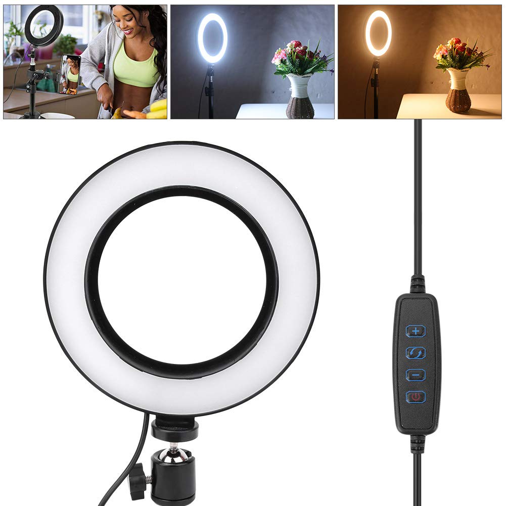 Luce ad Anello Dimmerabile con Luce Video a LED USB da 6 Pollici, Ring Light Lampada Anulare Regolabile con Stativo di Luce e Supporto per Cellulare