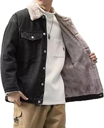 Denim Jacket Men Fall Winter Warm Button Down Vintage Oversized Fleece Lined Jean Jackets