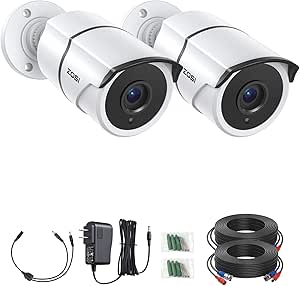 ZOSI 2 Pack 1080P Home Security Cameras with Audio Recording,Built-in Microphone,1920TVL 2.0MP HD-TVI Surveillance Cameras with 120ft IR Night Vision,Waterproof Surveillance Bullet Camera System asin的图片