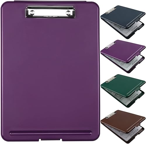 Portapapeles A4, portapapapeles de carpeta con almacenamiento, portapapapeles de plástico tipo folio con clip de perfil bajo, funda para