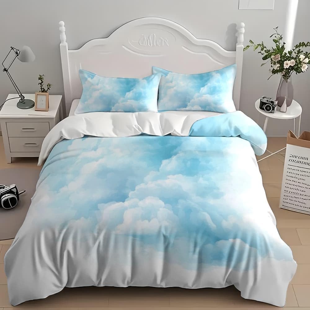 Białe chmury super king size zestaw poszewek na kołdrę gradient niebieski miękka poszewka na kołdrę całoroczna poszewka na kołdrę 260 x 220 cm szczotkowana mikrofibra hipoalergiczne zestawy pościeli z