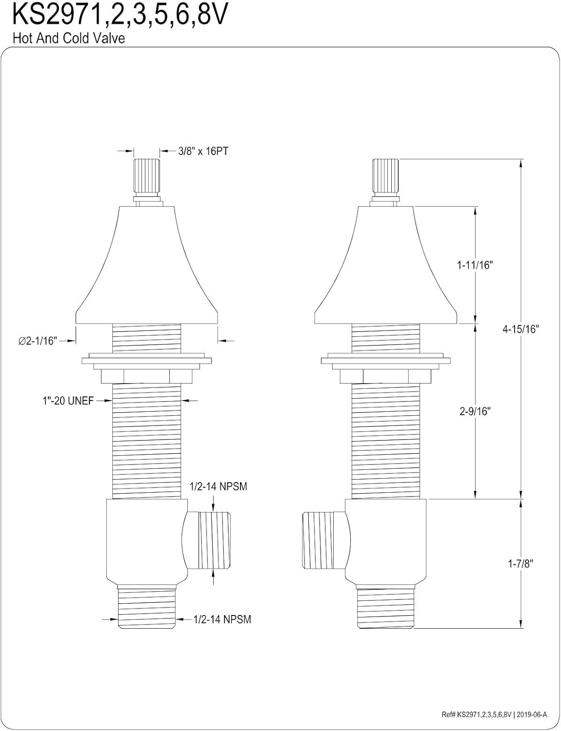 വശം view of Kingston Brass KS2971V Hot and Cold Valve