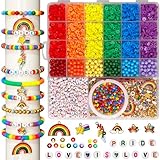 What you will get: this box of Pride Rainbow clay beads kit includes 24 grids clay beads in 6 colors (blue,sky blue, light green, white), 2 big grids of letter beads (LOVE IS LOVE, PRIDE) and colorful assorted beads, 1 roll elastic bead cord (19.7ft)...