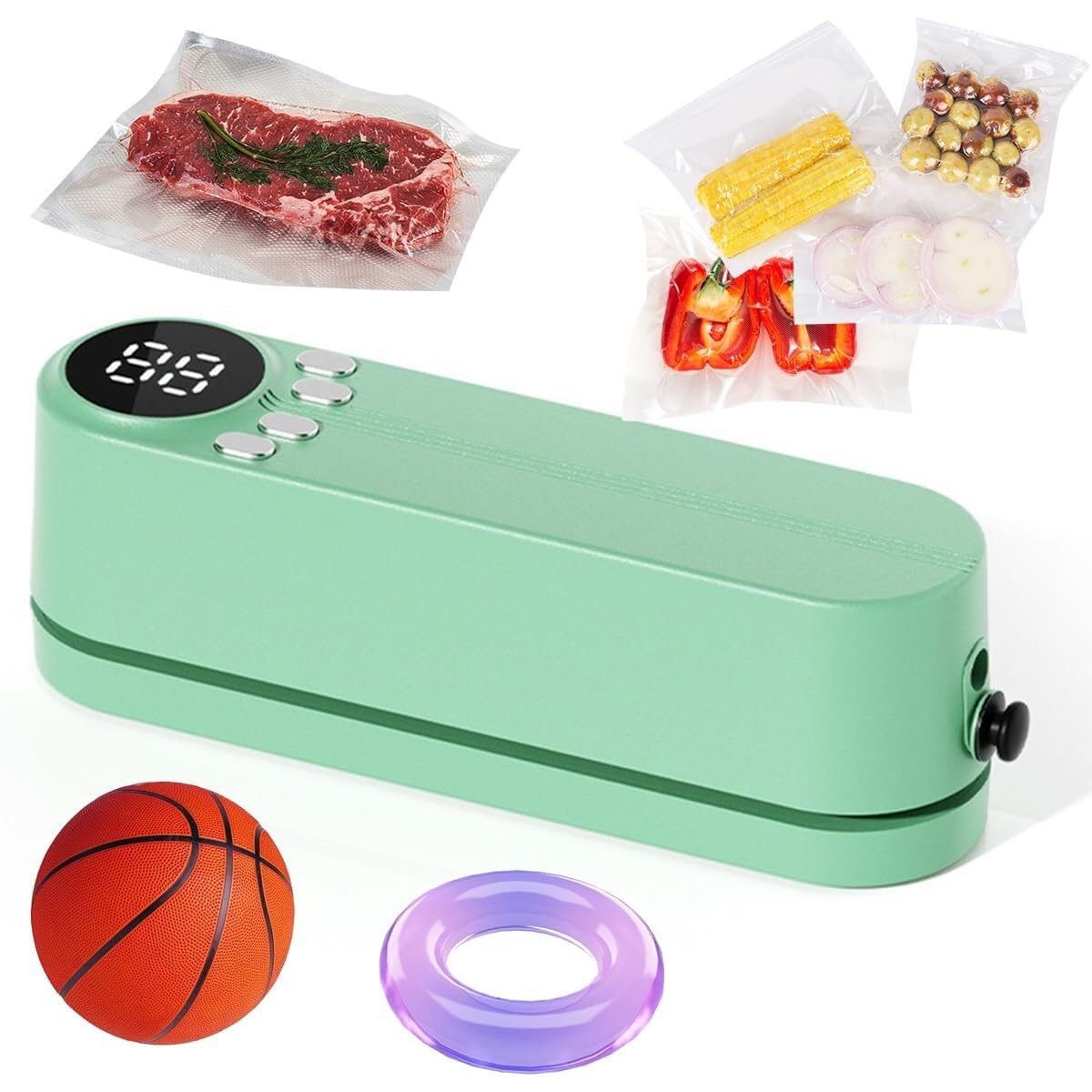 Máquina selladora al vacío, sellador automático de alimentos 4 en 1 con extracción de aire externa, 3 ajustes de temperatura para alimentos secos y húmedos, ideal para equipos deportivos