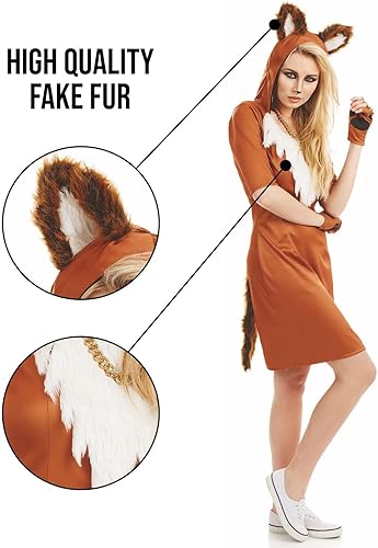 Vista 4 de fun shack Disfraz de zorro para mujer, disfraz de animal de Halloween para adultos, disponible en tallas S, M, L, XL