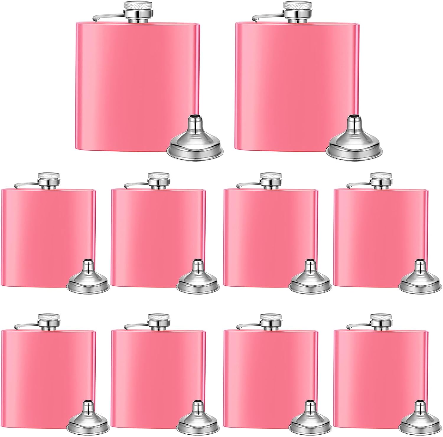 Layhit 10 Pcs 6 oz Hip Flasks for Liquor for Men Women Gifts Stainless Steel Flask with 10 Pcs Funnels for Wedding Party Groomsman Bridesmaid Birthdays Gift(Matte Pink)