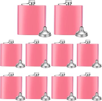 Layhit 10 Pcs 6 oz Hip Flasks for Liquor for Men Women Gifts Stainless Steel Flask with 10 Pcs Funnels for Wedding Party Groomsman Bridesmaid Birthdays GiftMatte Pink