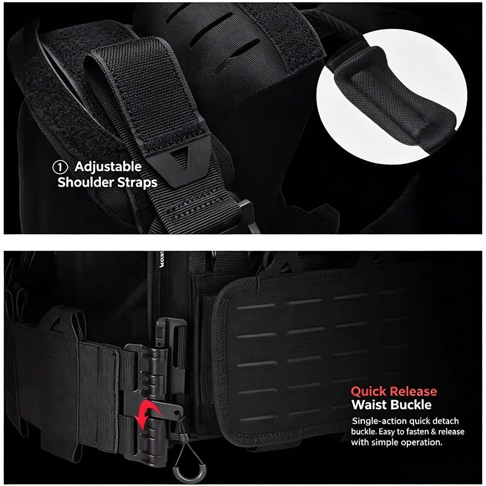 Chaleco Táctico Airsoft,Ajustable con Sistema MOLLE y Liberación Rápida, Chaleco Ligero y Transpirable con Paneles Laterales Elásticos para Senderismo y Paintball Outdoor