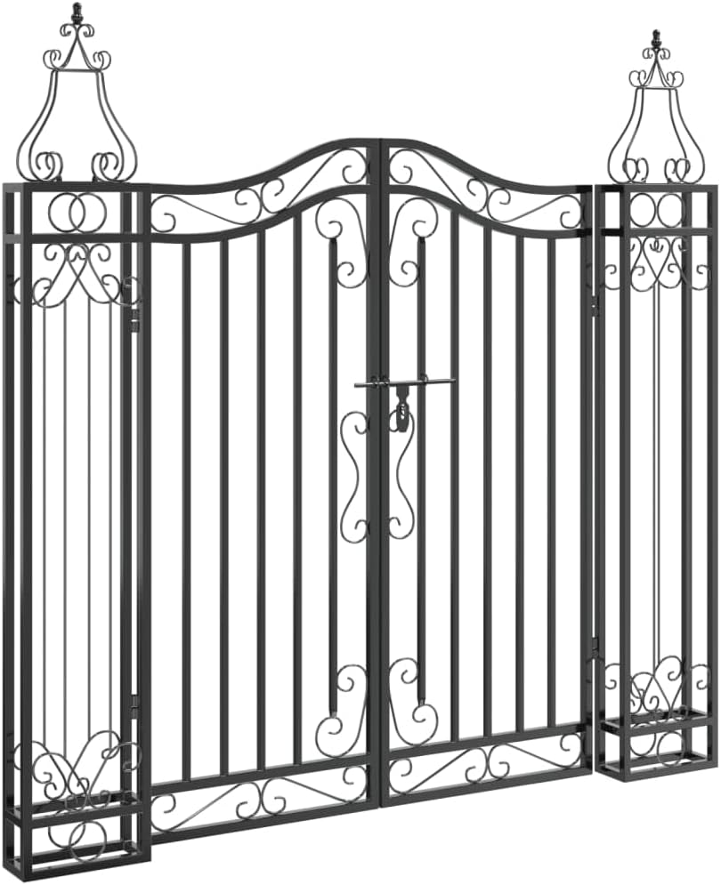 vidaXL Garden Gate Black 47.6"x3.1"x47.2" Wrought Iron, Wrought Iron gate, Fence gate, Iron gate, Metal Garden gate, Metal gate, Decorative gate