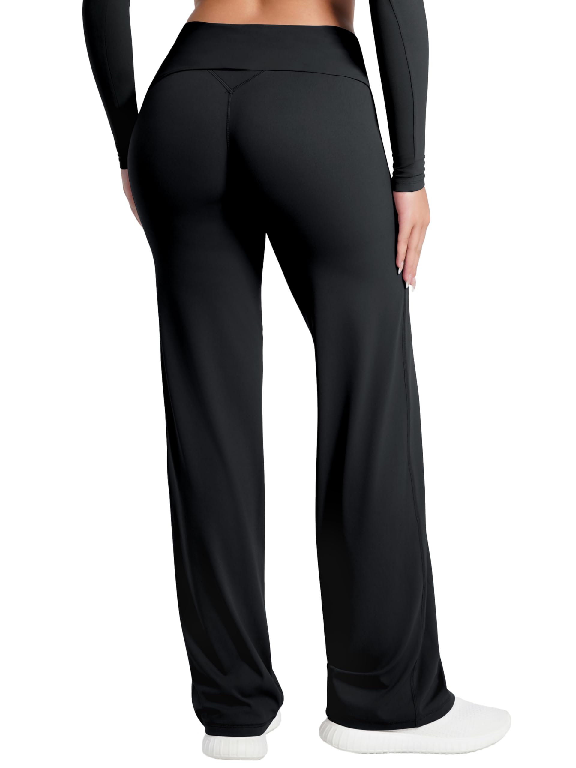 Sunzel Fold Over Wide Leg Yoga Pants Women No Front Seam Straight Leggings | Fold Over Waist, No Front Seam, Straight Wide Leg, Buttery Soft, Four Way Stretch, Non See Through, Lounge Yoga Workout — Black by Amazon